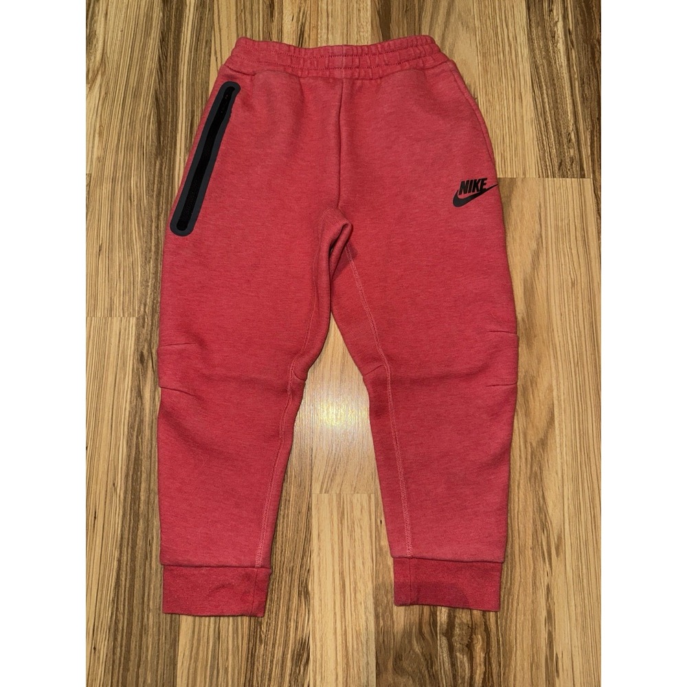 Nike Tech Sportswear Fleece Joggers Sweatpants Boys 6 5/6 Red Black‎ EUC